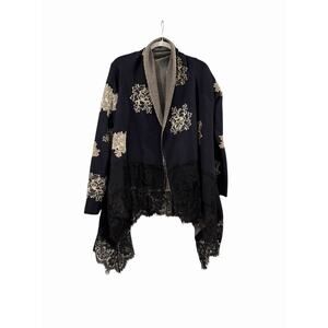 Janice Apparel Open Front Cardigan Sweater Navy/Black Floral Lace Boho One Size